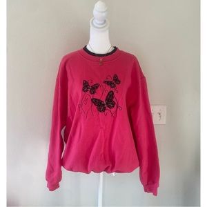 Vintage Whimsygoth Pink Butterfly Sweatshirt. Size Large.